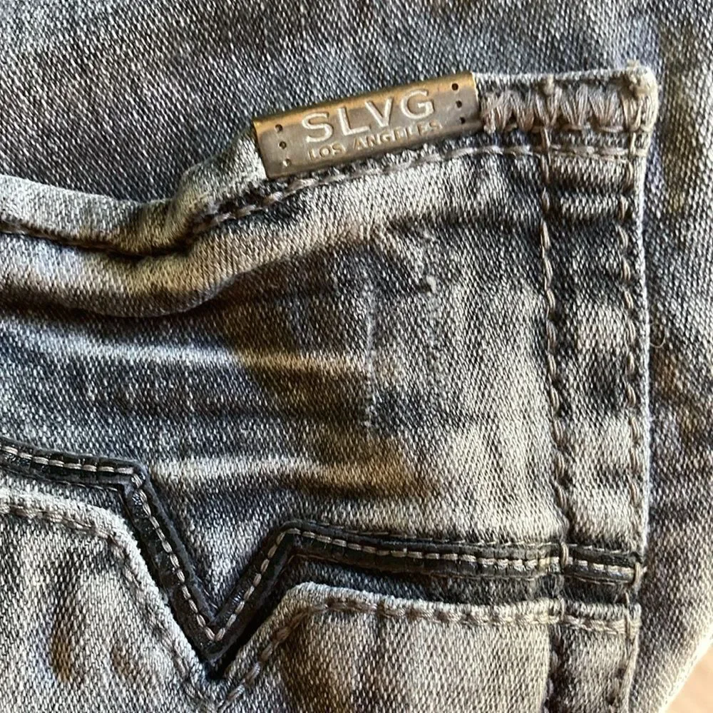 Men’s Jeans Size 31S Salvage Supply Co For Buckle Gray Washed Denim with Flaw